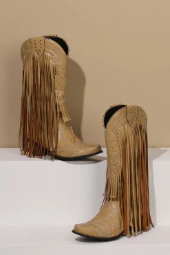 Botas de Couro Tassel Bordado Preto Feminino