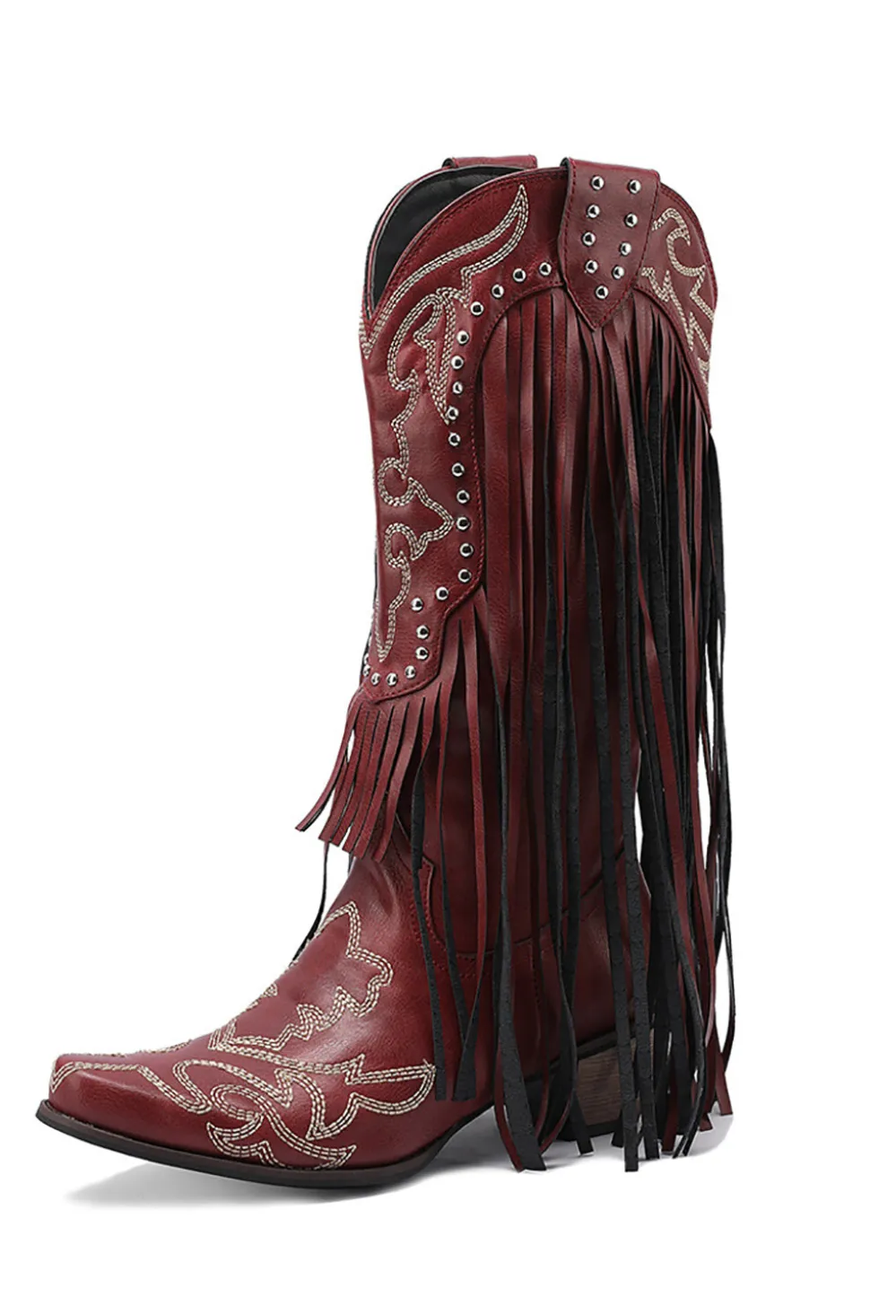 Botas de Couro Tassel Bordado Preto Feminino