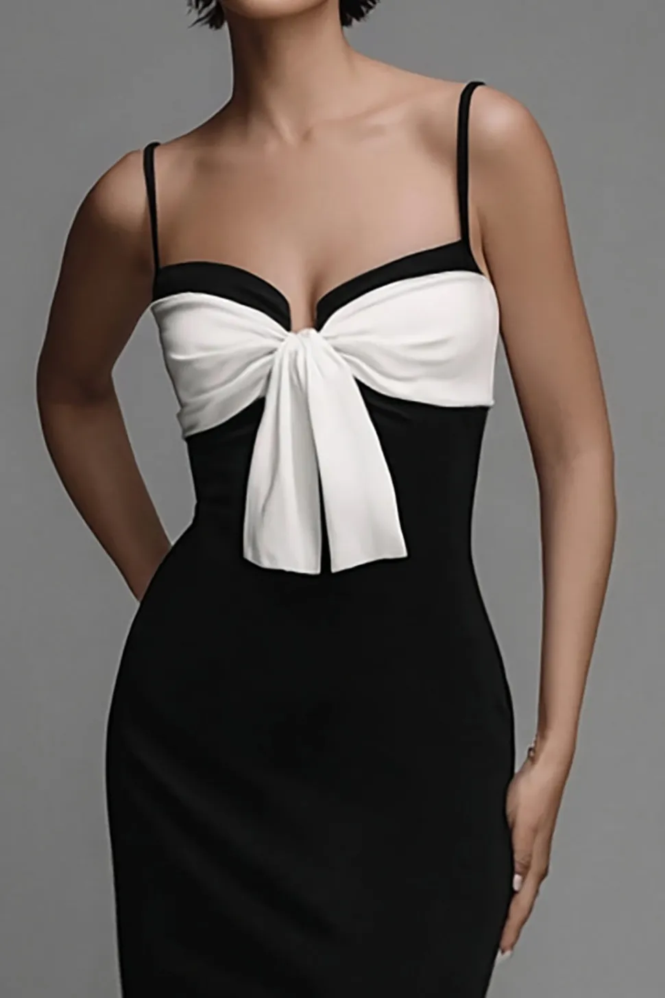 Bowknot Espaghetti Correias Preto Vestido Formal com Fenda