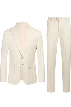 Branco 3 Peça Pinstriped Men Prom Suits