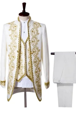 Branco 3 Peças Lapela Shawl Terno de Festa