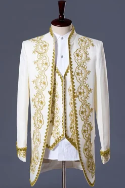 Branco 3 Peças Lapela Shawl Terno de Festa