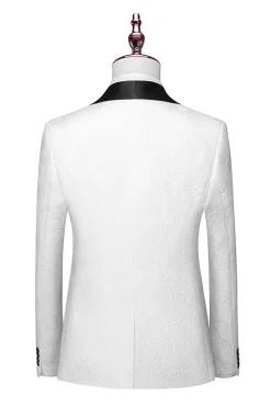 Branco 3 peças Terno para Homem Lapela Shawl