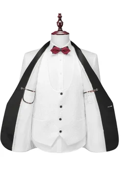 Branco 3 peças Terno para Homem Lapela Shawl