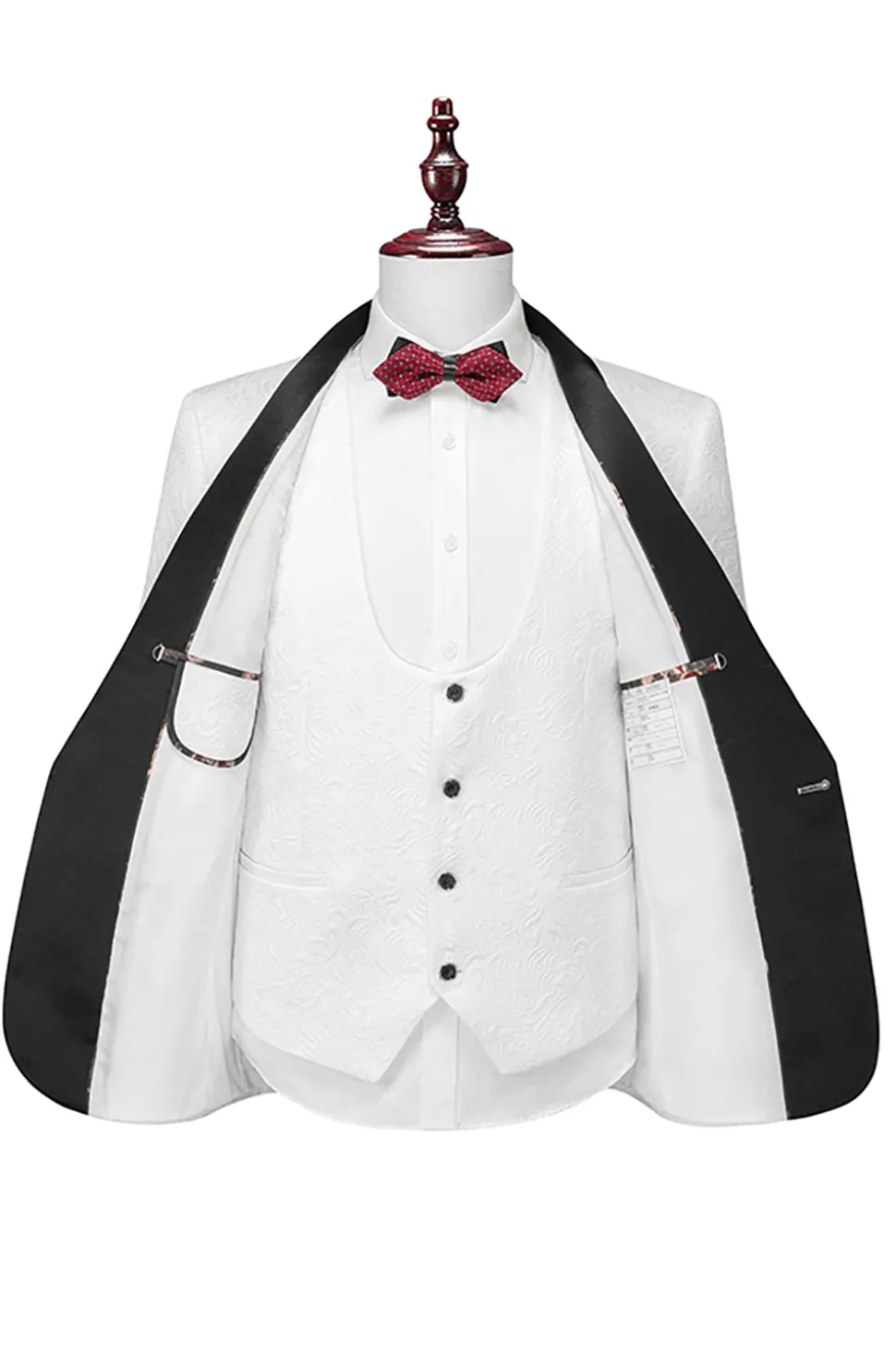 Branco 3 peças Terno para Homem Lapela Shawl