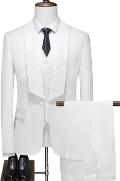 Branco 3 Peças Xaile Lapela Homens Ternos de Casamento