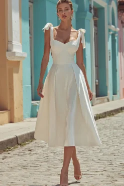 Branco A Line Cetim Esparguete Correias Vestido de Noiva