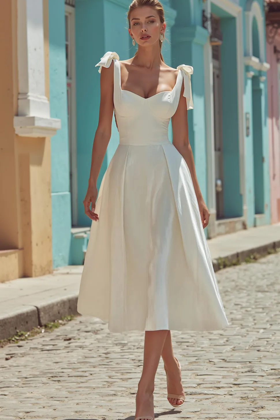 Branco A Line Cetim Esparguete Correias Vestido de Noiva