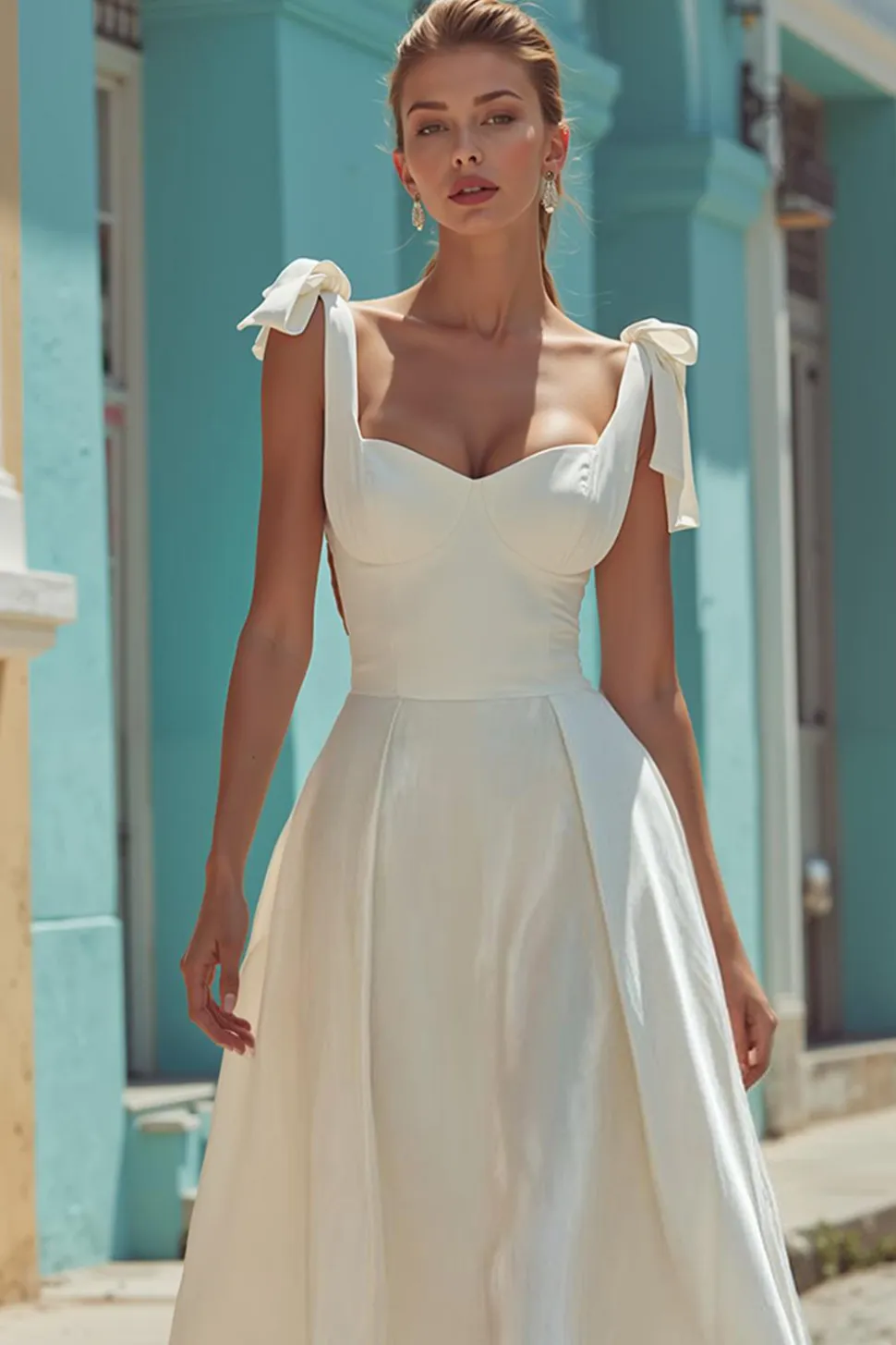 Branco A Line Cetim Esparguete Correias Vestido de Noiva