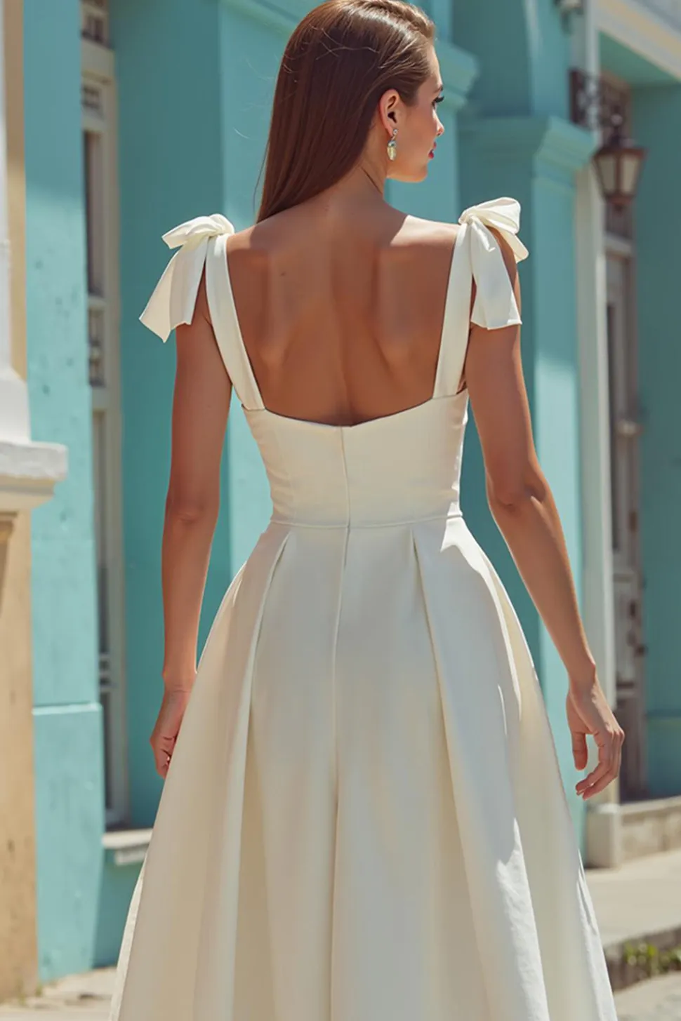 Branco A Line Cetim Esparguete Correias Vestido de Noiva