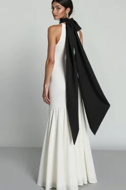 Branco A Line High Neck Long Formal Dress com Fenda