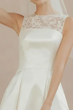 Branco A Line Lace Short Courthouse Vestido de Noiva