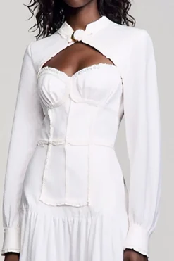 Branco A Line Mangas Longas Vestido de Noiva Convidado