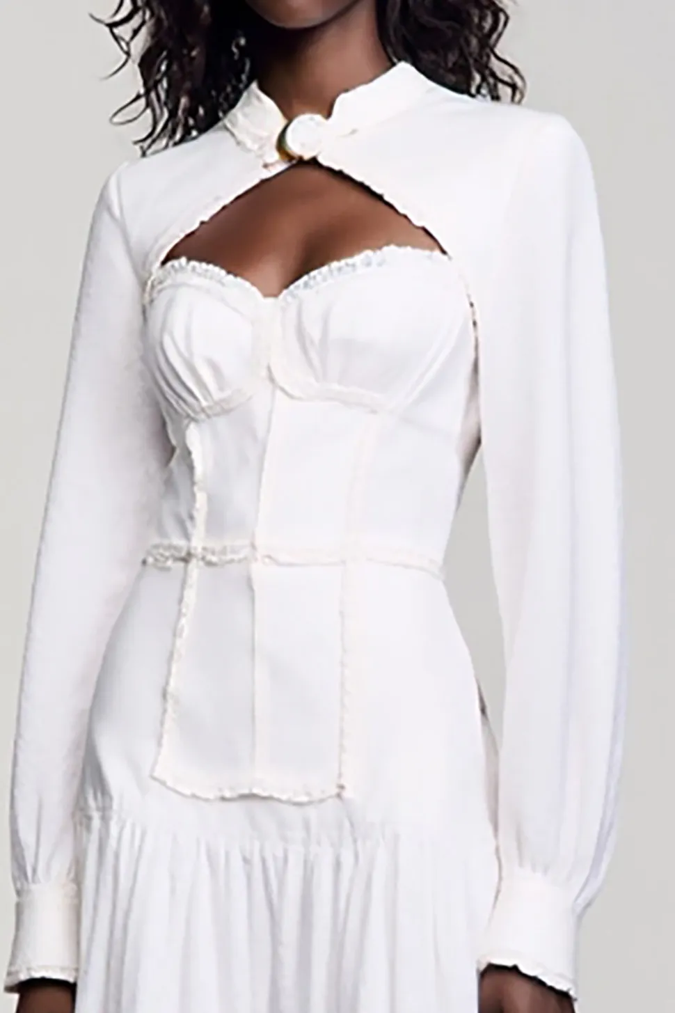 Branco A Line Mangas Longas Vestido de Noiva Convidado