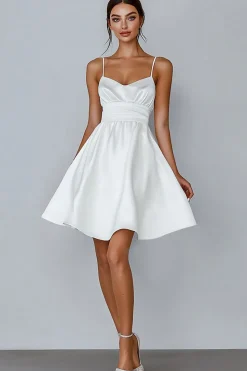 Branco A Line Spaghetti Correias Cetim Vestido de Formatura