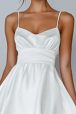 Branco A Line Spaghetti Correias Cetim Vestido de Formatura