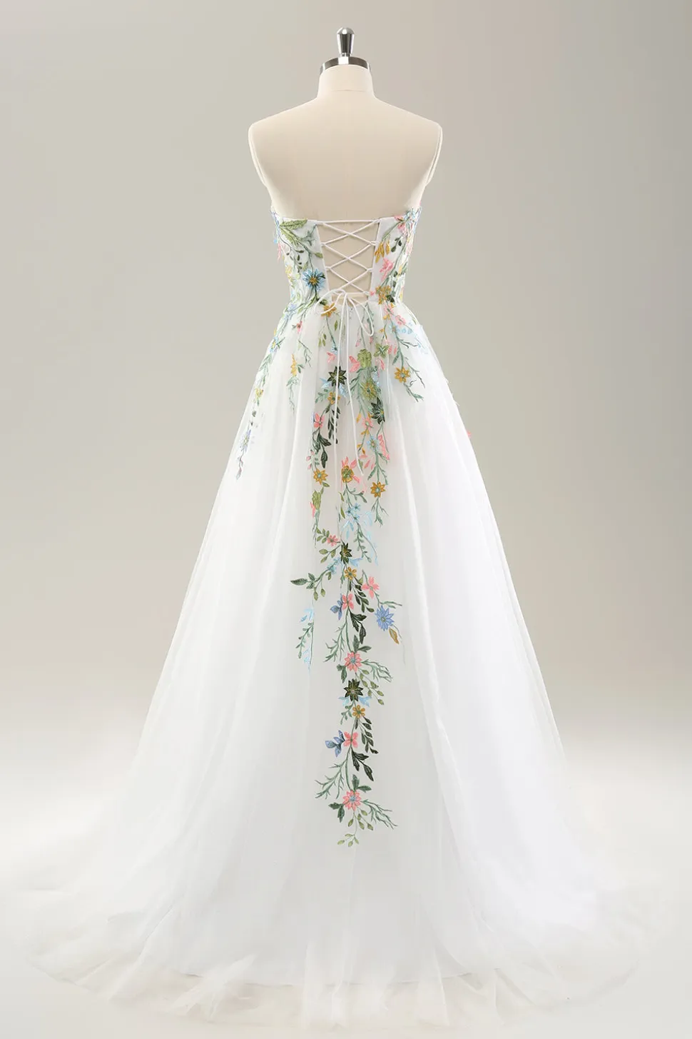 Branco A Line Strapless 3D Flores Tule Vestido de Noiva com Fenda