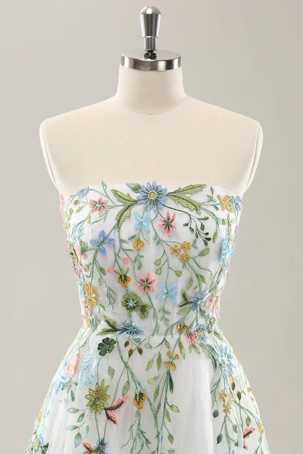 Branco A Line Strapless 3D Flores Tule Vestido de Noiva com Fenda