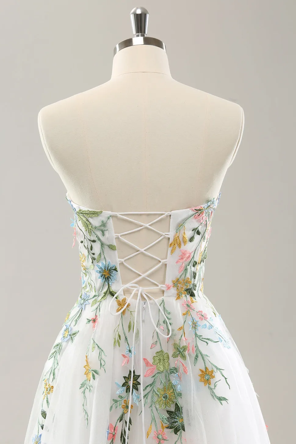 Branco A Line Strapless 3D Flores Tule Vestido de Noiva com Fenda