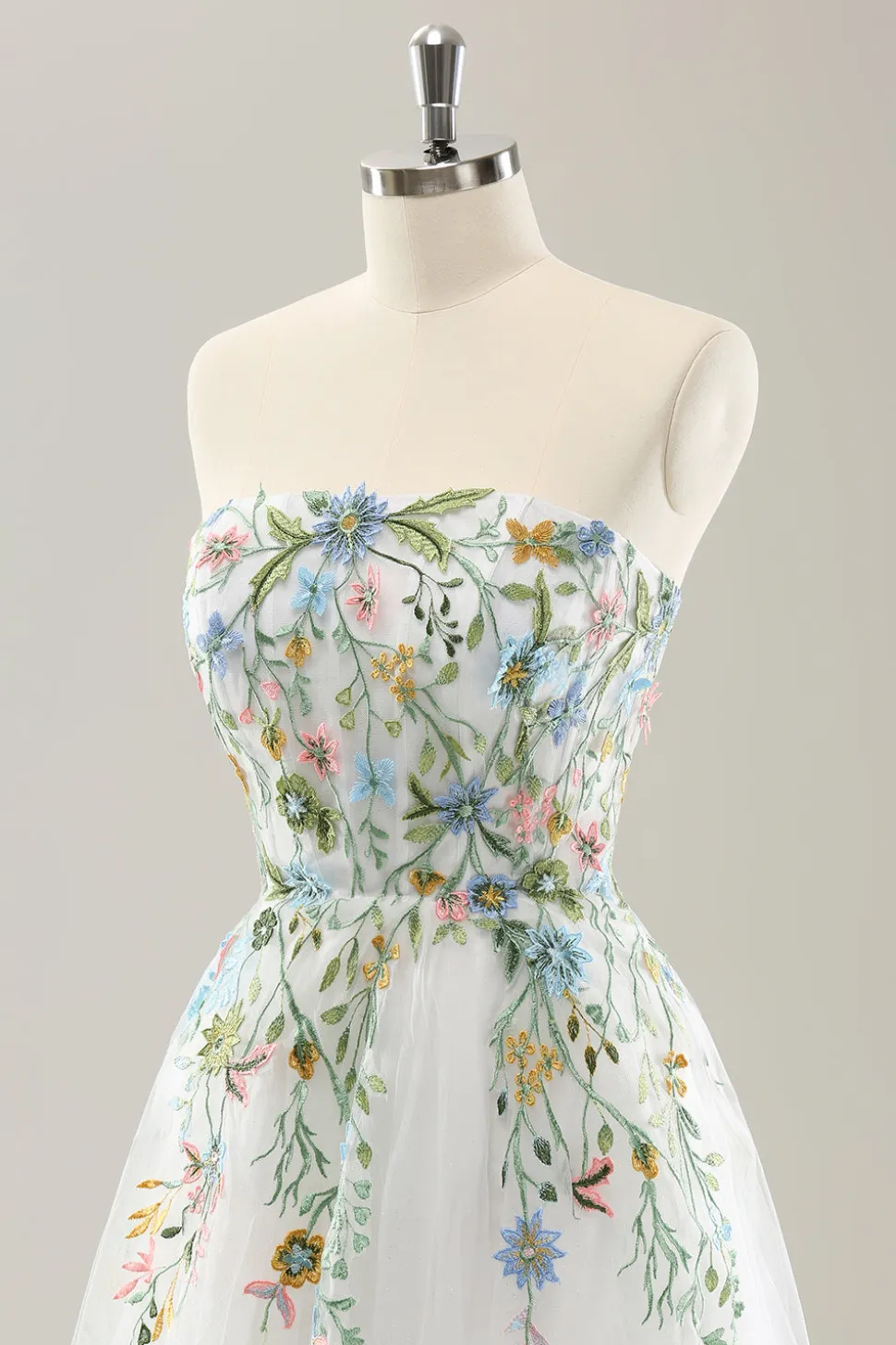 Branco A Line Strapless 3D Flores Tule Vestido de Noiva com Fenda