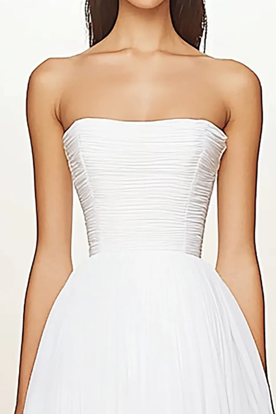 Branco A Line Strapless Ruffles Vestido de Graduação