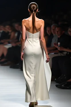 Branco A Line Strapless Ruched Gala Dress wirh 3D Flor