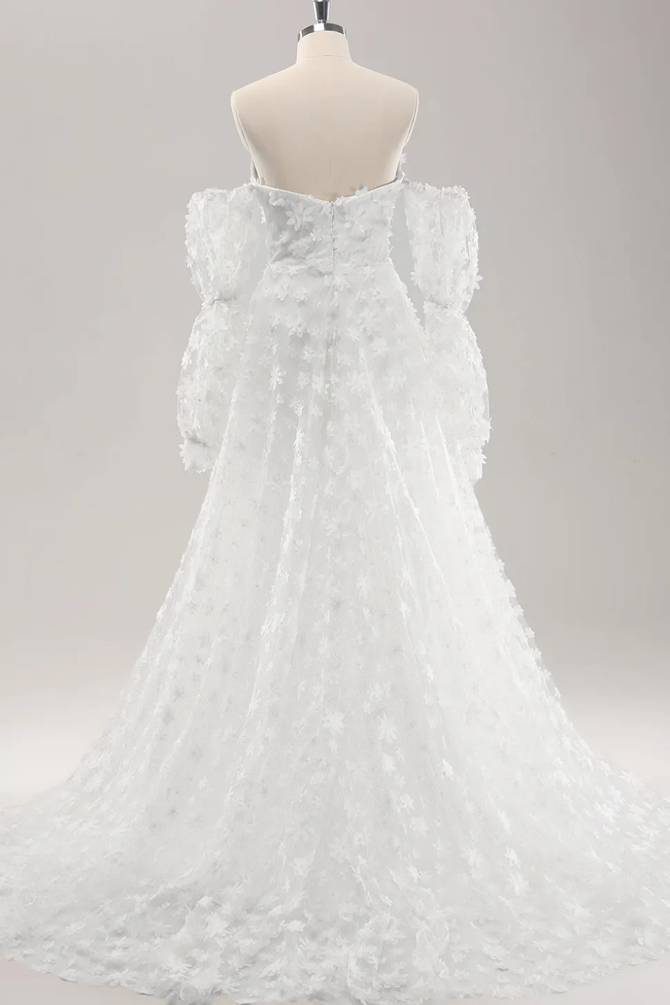 Branco A Line Sweetheart Applique Vestido de Noiva de Renda com Mangas Destacáveis