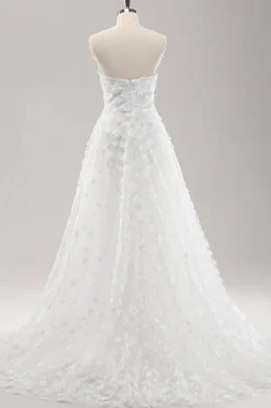 Branco A Line Sweetheart Applique Vestido de Noiva de Renda com Mangas Destacáveis