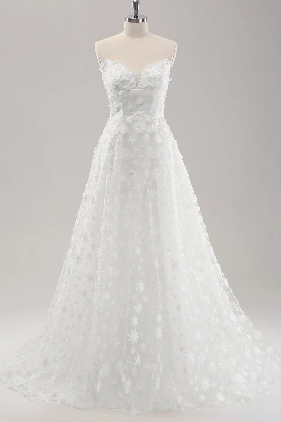 Branco A Line Sweetheart Applique Vestido de Noiva de Renda com Mangas Destacáveis