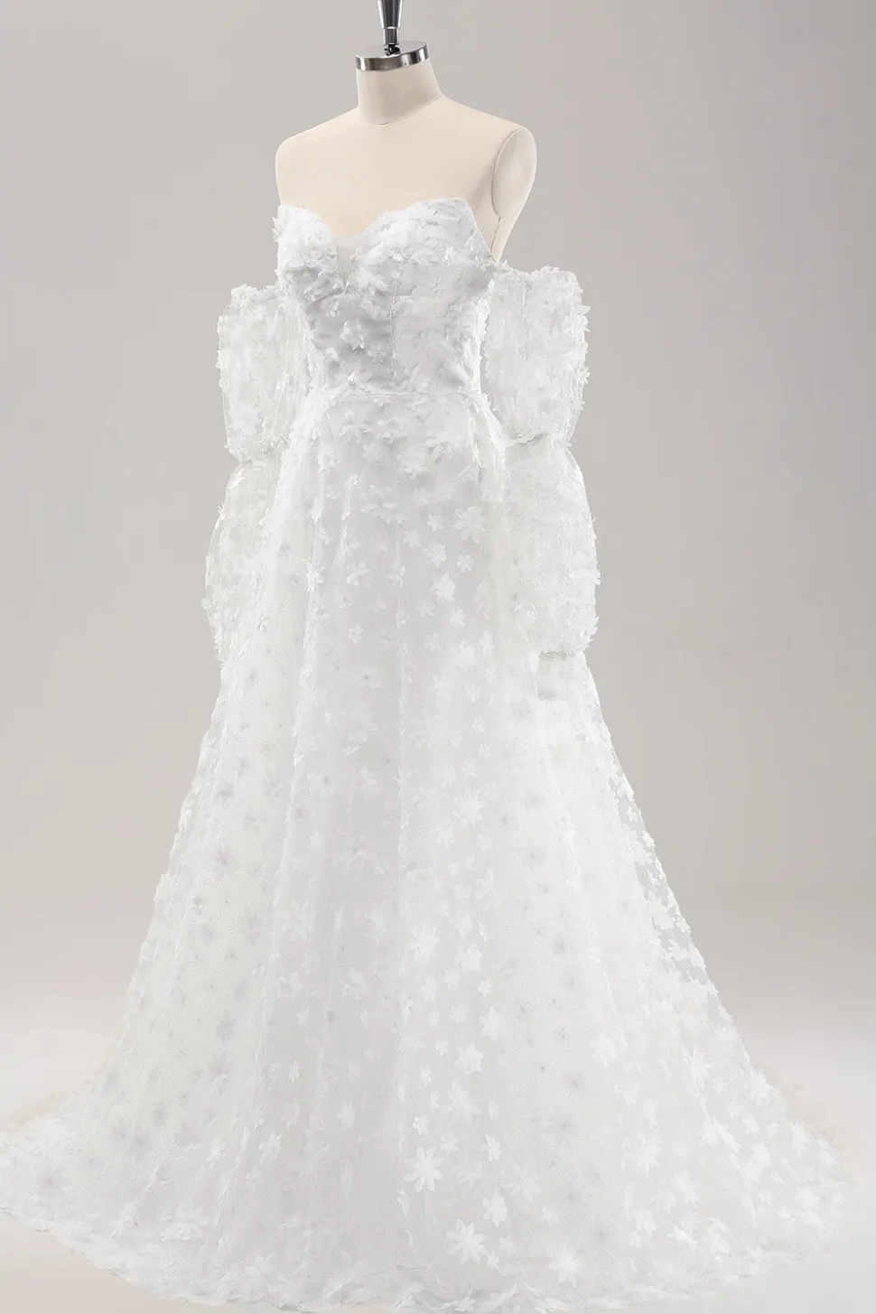 Branco A Line Sweetheart Applique Vestido de Noiva de Renda com Mangas Destacáveis