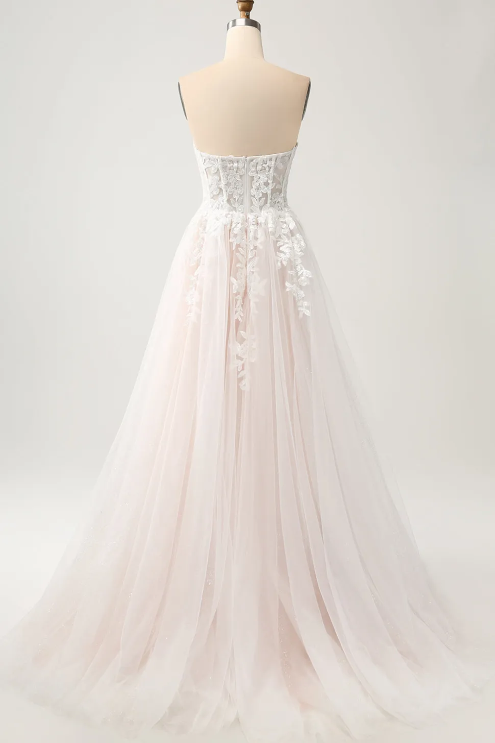 Branco A Line Sweetheart Sparkly Vestido de Noiva com Applique Lace