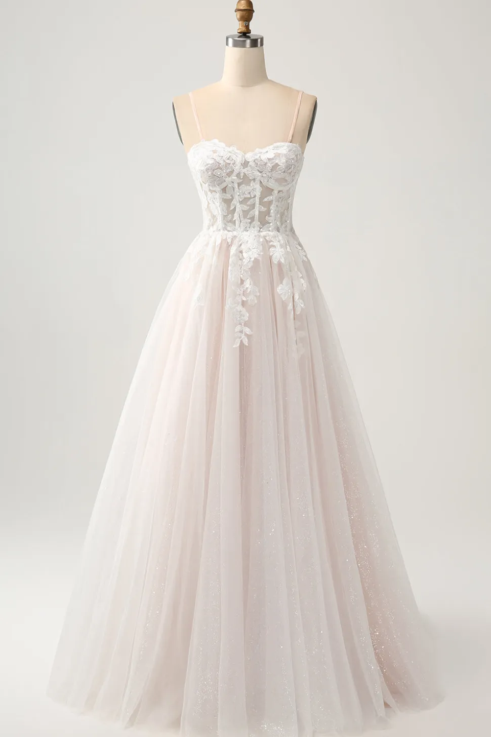 Branco A Line Sweetheart Sparkly Vestido de Noiva com Applique Lace
