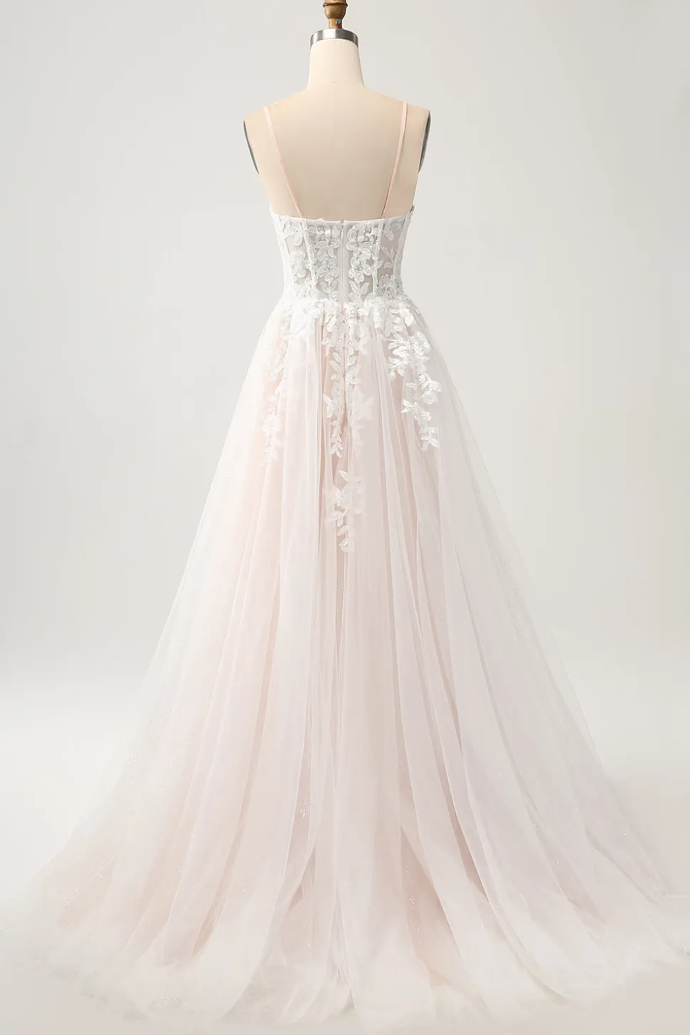 Branco A Line Sweetheart Sparkly Vestido de Noiva com Applique Lace