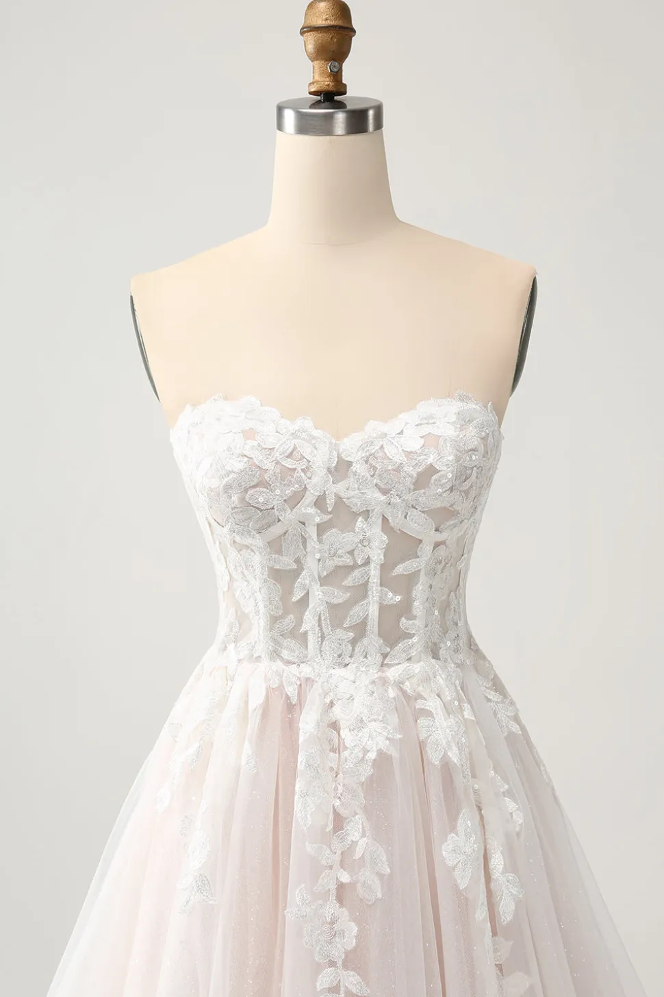 Branco A Line Sweetheart Sparkly Vestido de Noiva com Applique Lace
