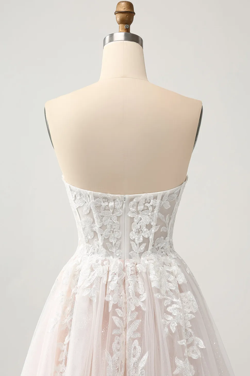 Branco A Line Sweetheart Sparkly Vestido de Noiva com Applique Lace