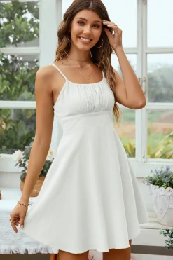 Branco Aberto Costas Cintas de Espaguete Vestido de Formatura