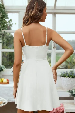 Branco Aberto Costas Cintas de Espaguete Vestido de Formatura