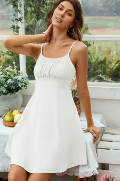 Branco Aberto Costas Cintas de Espaguete Vestido de Formatura