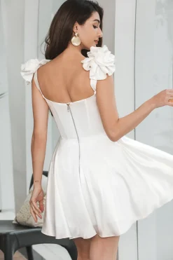 Branco A-Line Corset vestido curto de formatura com babados