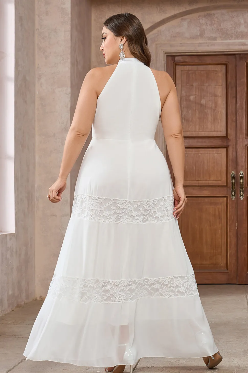 Branco A-Line Halter Lace Long Party Dress