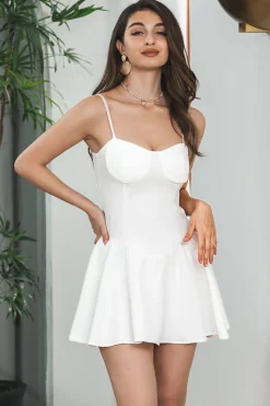 Branco A-Line Spaghetti Correias Vestido de Graduação Curto