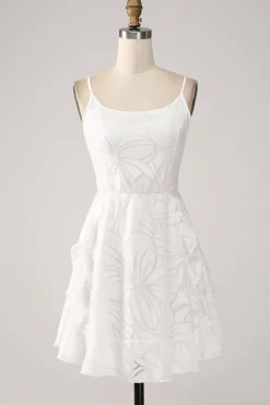 Branco A-Line Spaghetti Correias Vestido de Graduação Curto