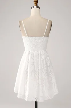 Branco A-Line Spaghetti Correias Vestido de Graduação Curto