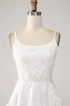 Branco A-Line Spaghetti Correias Vestido de Graduação Curto