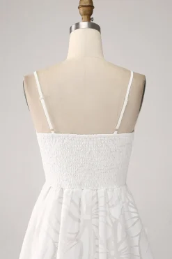 Branco A-Line Spaghetti Correias Vestido de Graduação Curto
