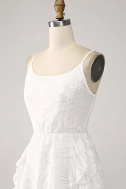 Branco A-Line Spaghetti Correias Vestido de Graduação Curto