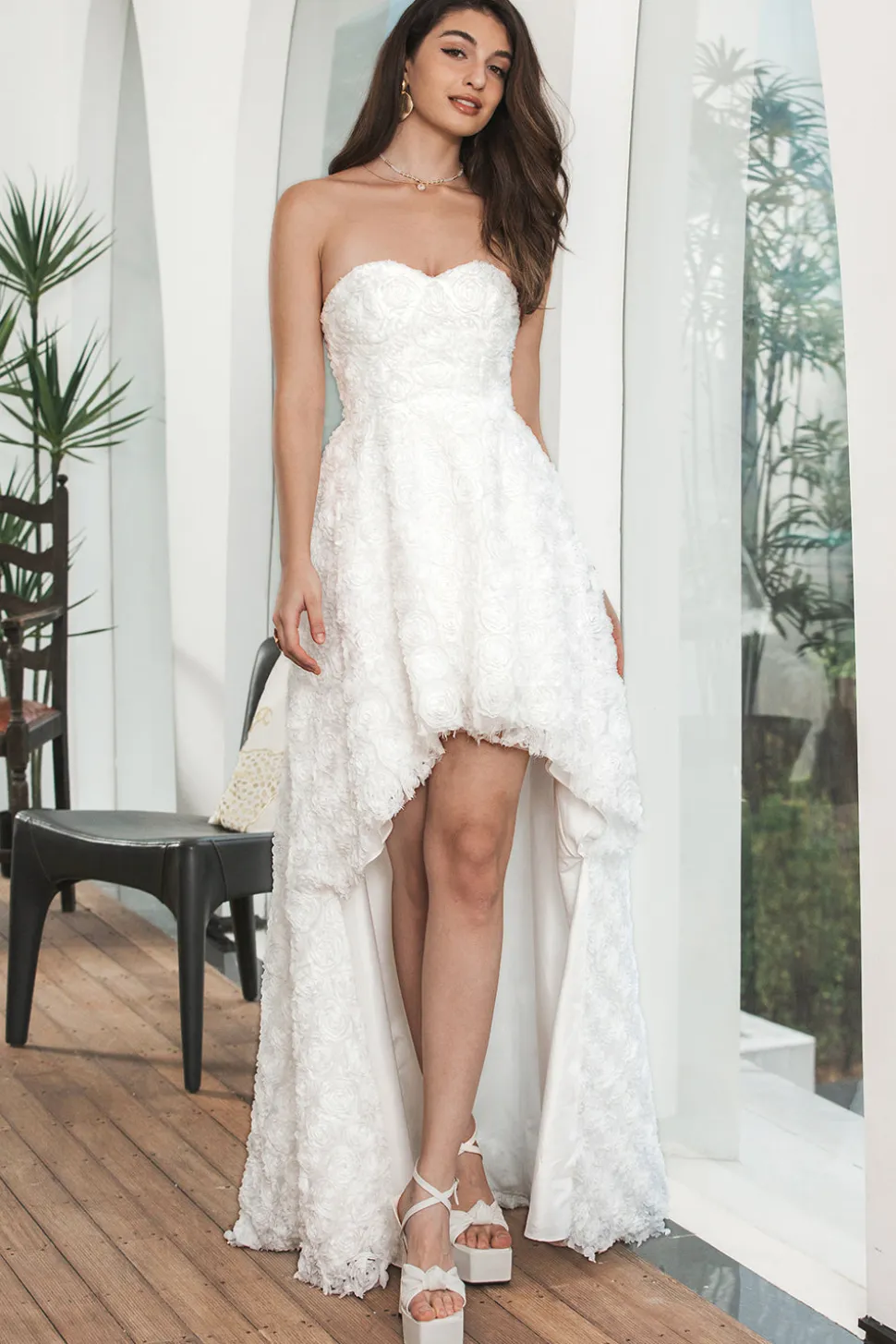 Branco Alto Baixa Flor Querida Vestido de Festa de Formatura