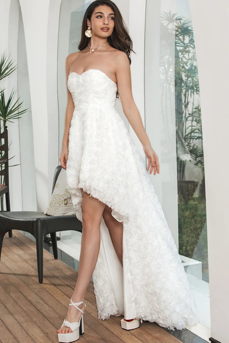 Branco Alto Baixa Flor Querida Vestido de Festa de Formatura