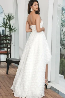 Branco Alto Baixa Flor Querida Vestido de Festa de Formatura