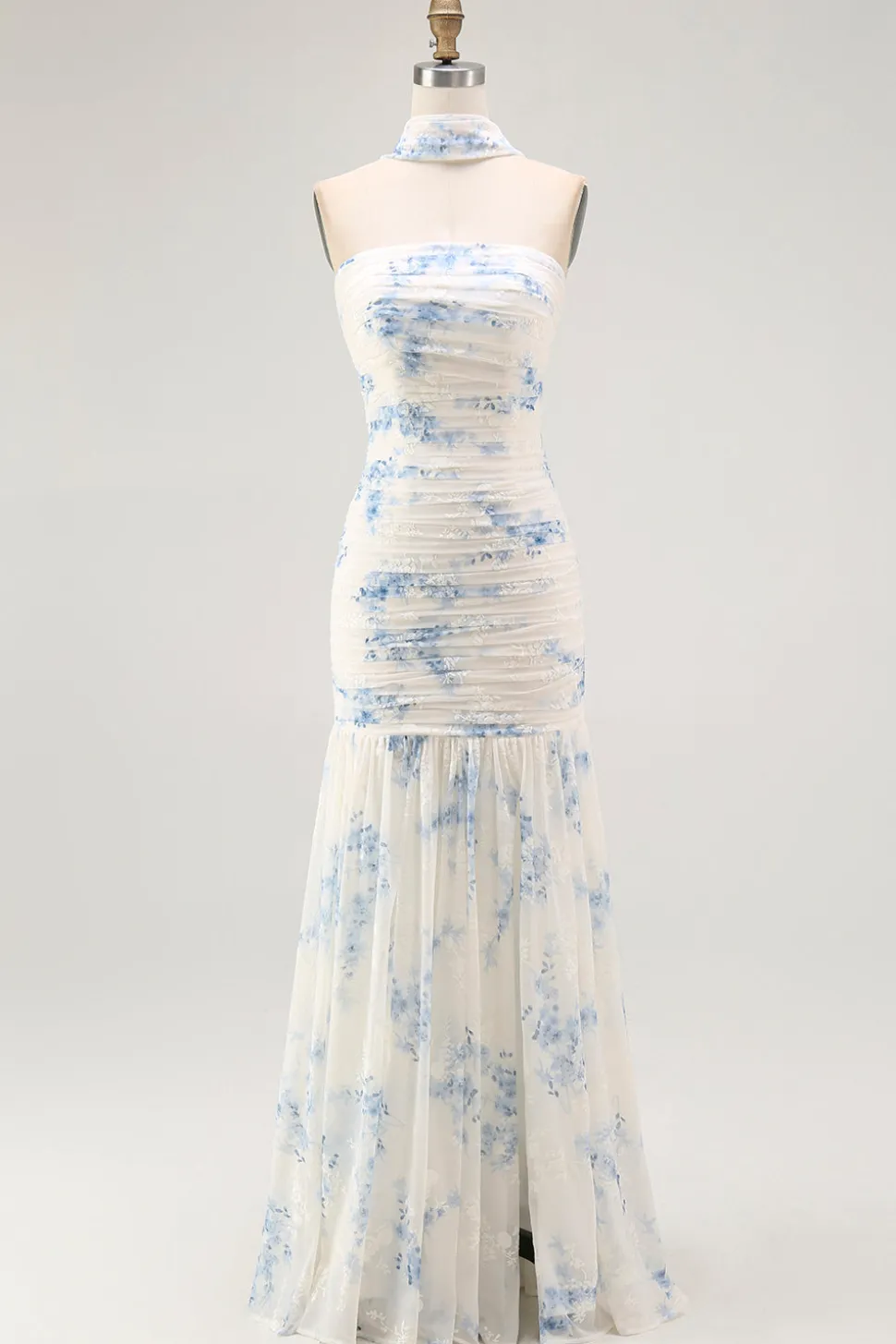 Branco azul bainha de flor strapless veludo burnout vestido de noiva convidado com fenda